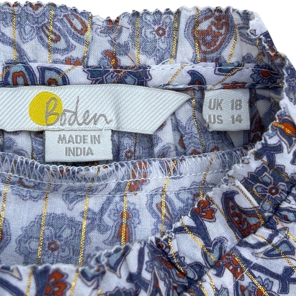 BODEN Babydoll Top Sz 14 Floral Ruched Panels Metallic Threads Boho Cottagecore - Picture 8 of 16